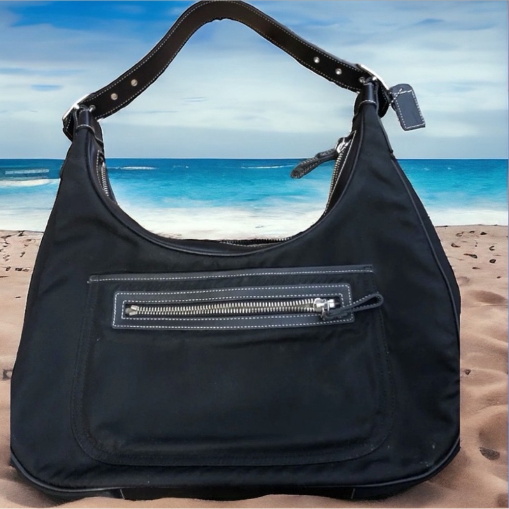 Y2K Coach Black Nylon Hobo Bag with Leather Trim M32-4448